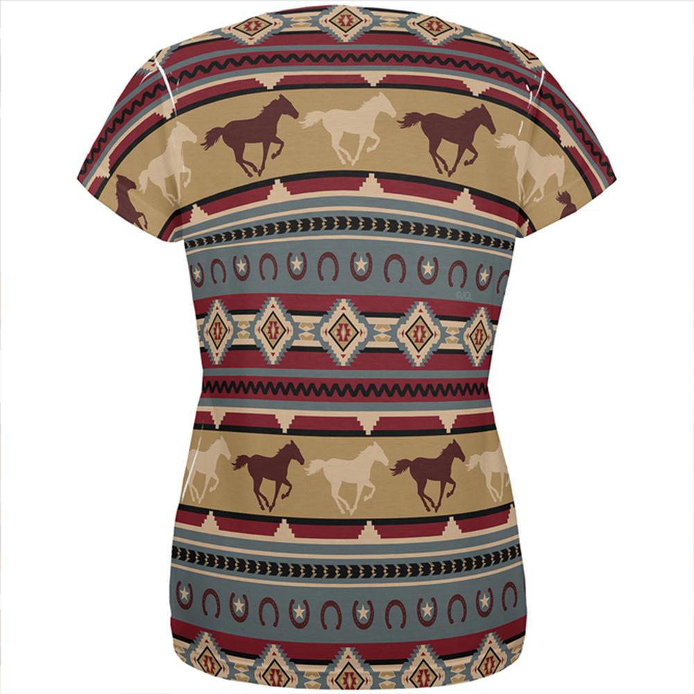 Southwestern Wild Horses Pattern All Over Womens T Shirt Women's T-Shirts Old Glory   