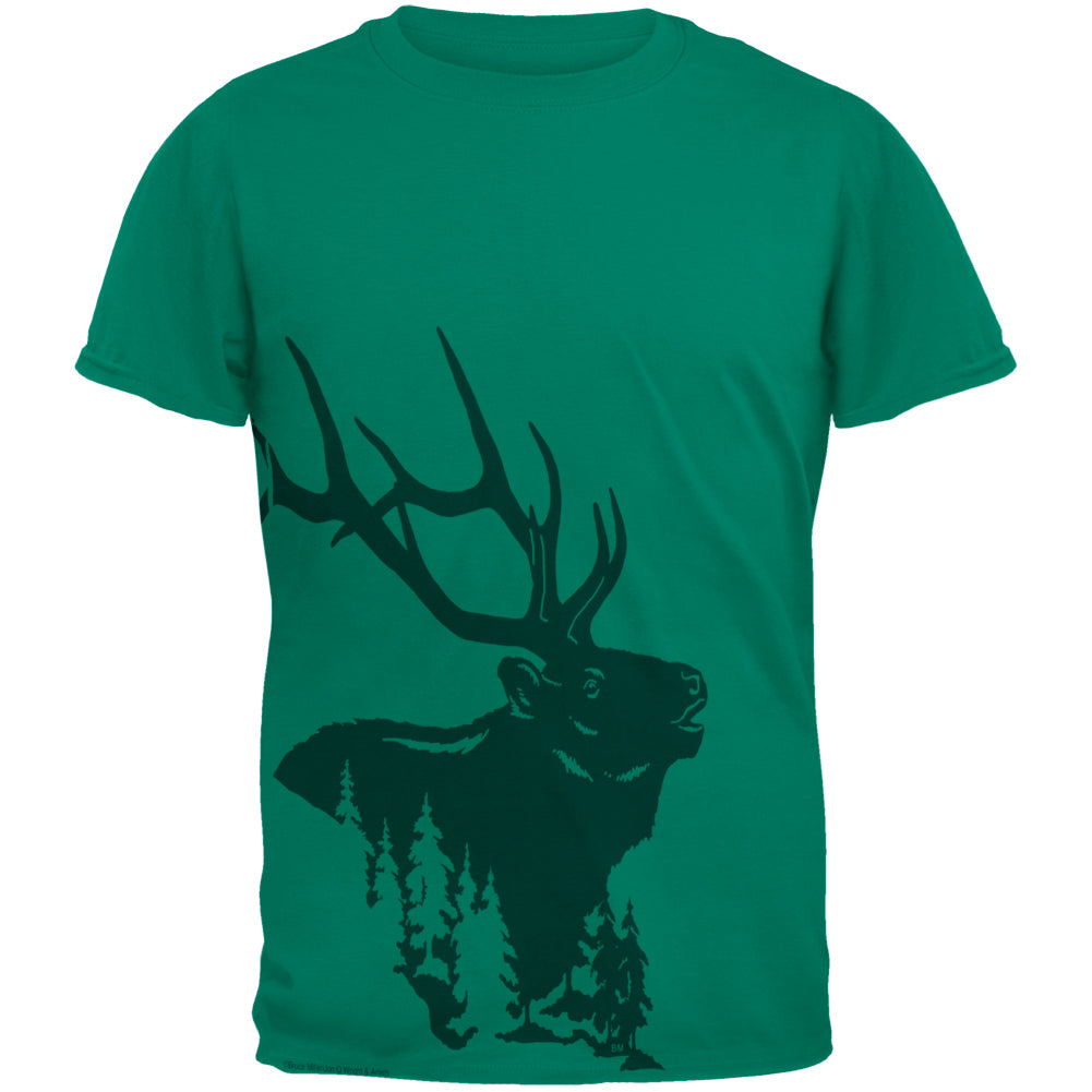 Elk In The Woods Silhouette Mens T Shirt Men's T-Shirts Old Glory 2XL Jade Dome 