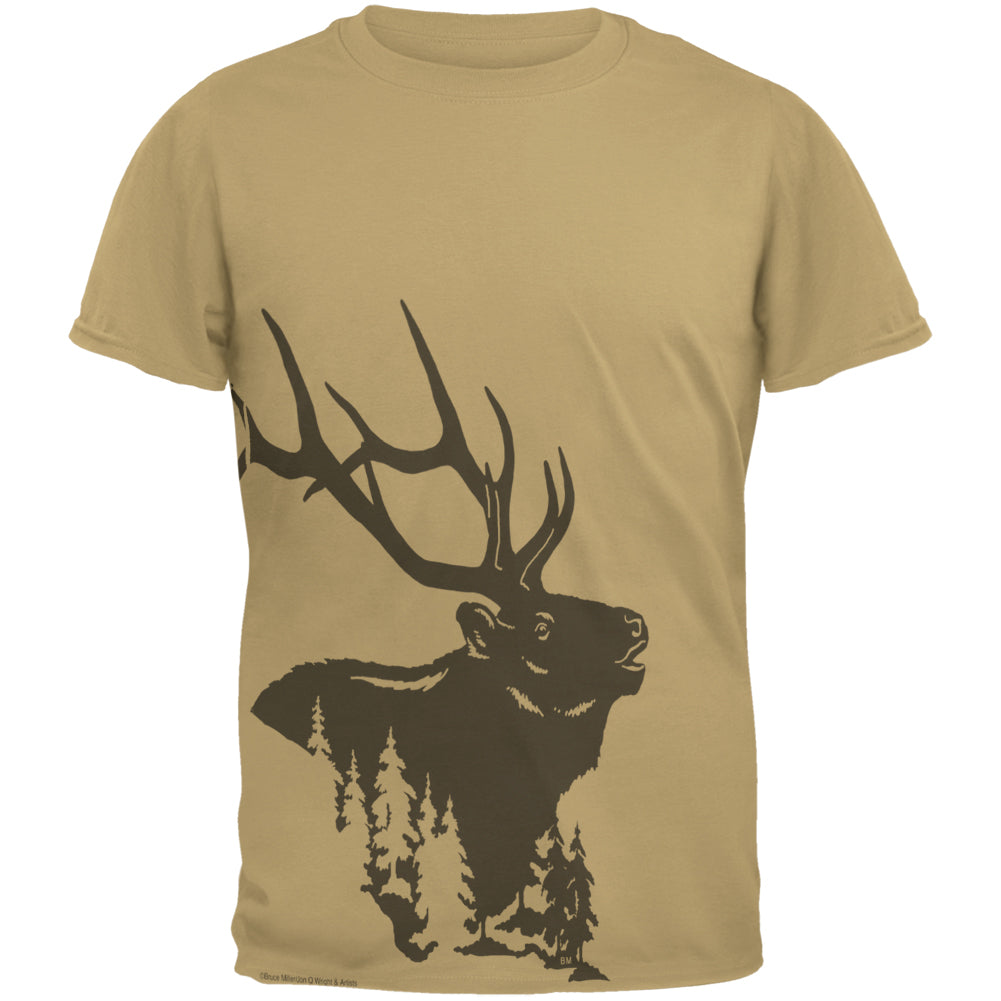 Elk In The Woods Silhouette Mens T Shirt Men's T-Shirts Old Glory XL Tan 