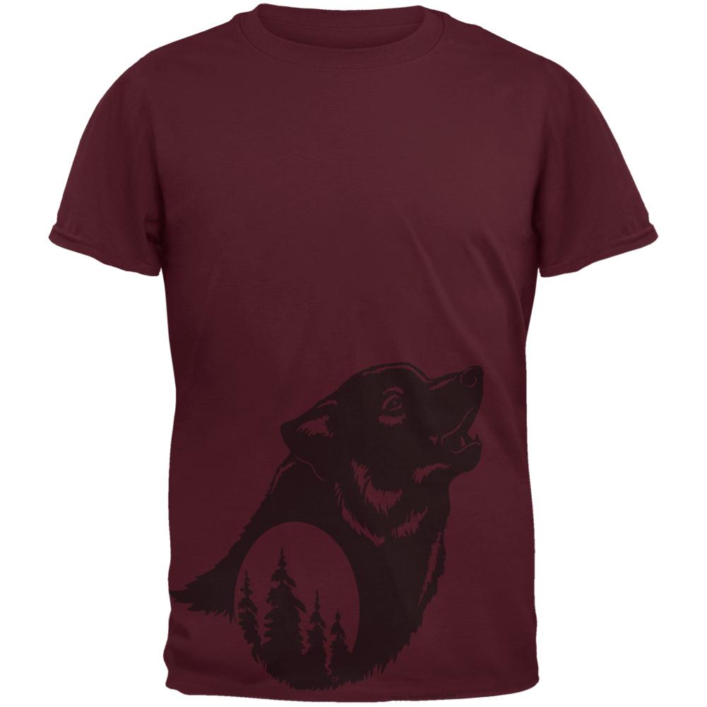 Howling Wolf Moon Silhouette Mens T Shirt Men's T-Shirts Old Glory 2XL Maroon 