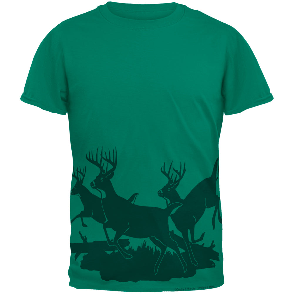 Running Deer Silhouette Mens T Shirt Men's T-Shirts Old Glory 2XL Green 