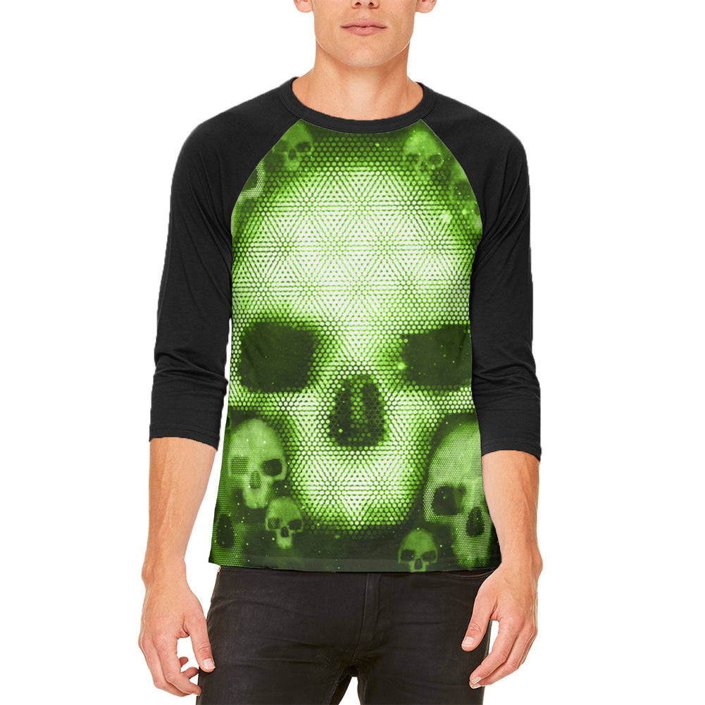 Halloween Cyber Space Alien Skull Mens Raglan T Shirt Men's Raglans Old Glory LG White-Black 