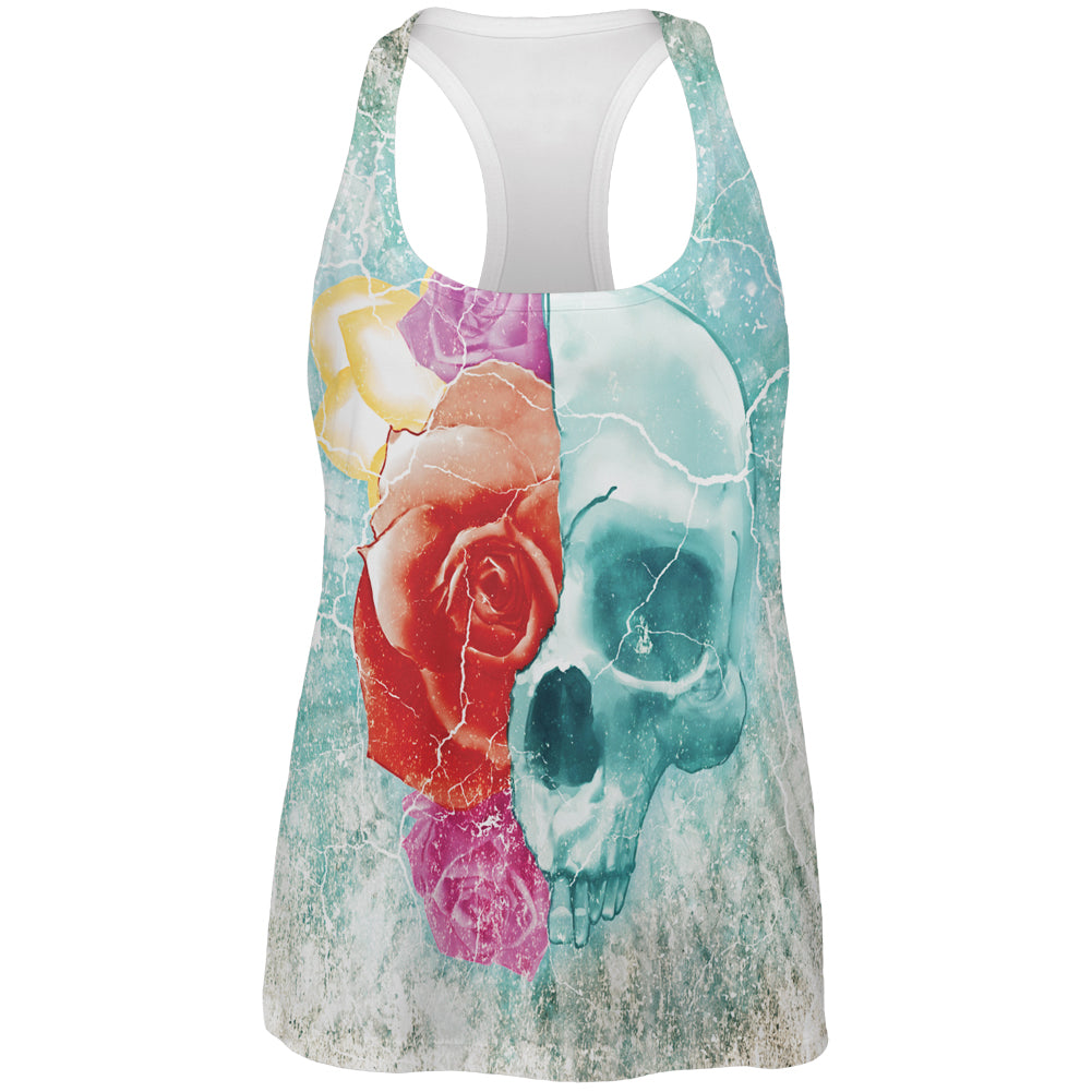 Halloween Distressed Skull and Flowers All Over Womens Work Out Tank Top Women's Tank Tops Old Glory 2XL Multi 