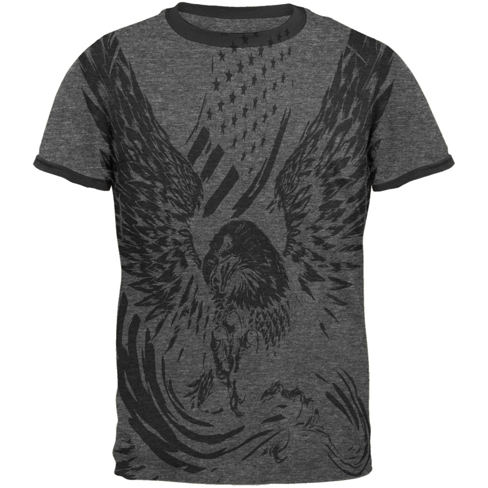 Screaming Eagle American Flag Mens Ringer T Shirt Men's T-Shirts Old Glory 2XL Dark Heather-Black 