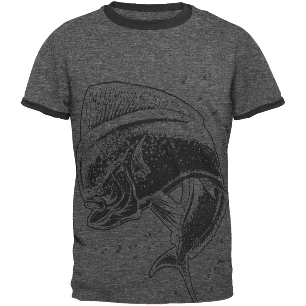 Dorado Mahi Mahi Dolphin Fish Mens Ringer T Shirt Men's T-Shirts Old Glory MD Dark Heather-Black 