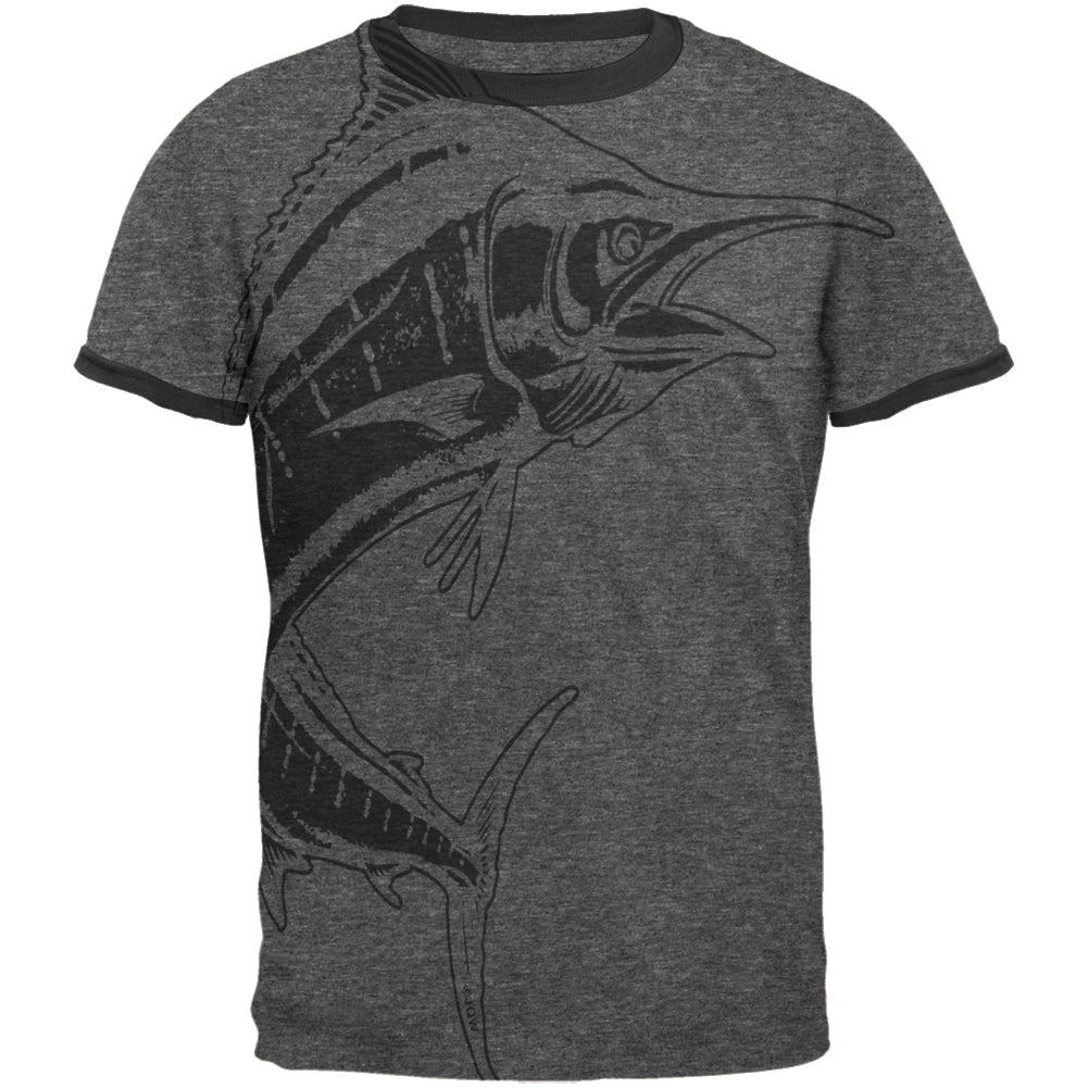 Marlin Deep Sea Predator Mens Ringer T Shirt Men's T-Shirts Old Glory MD Dark Heather-Black 