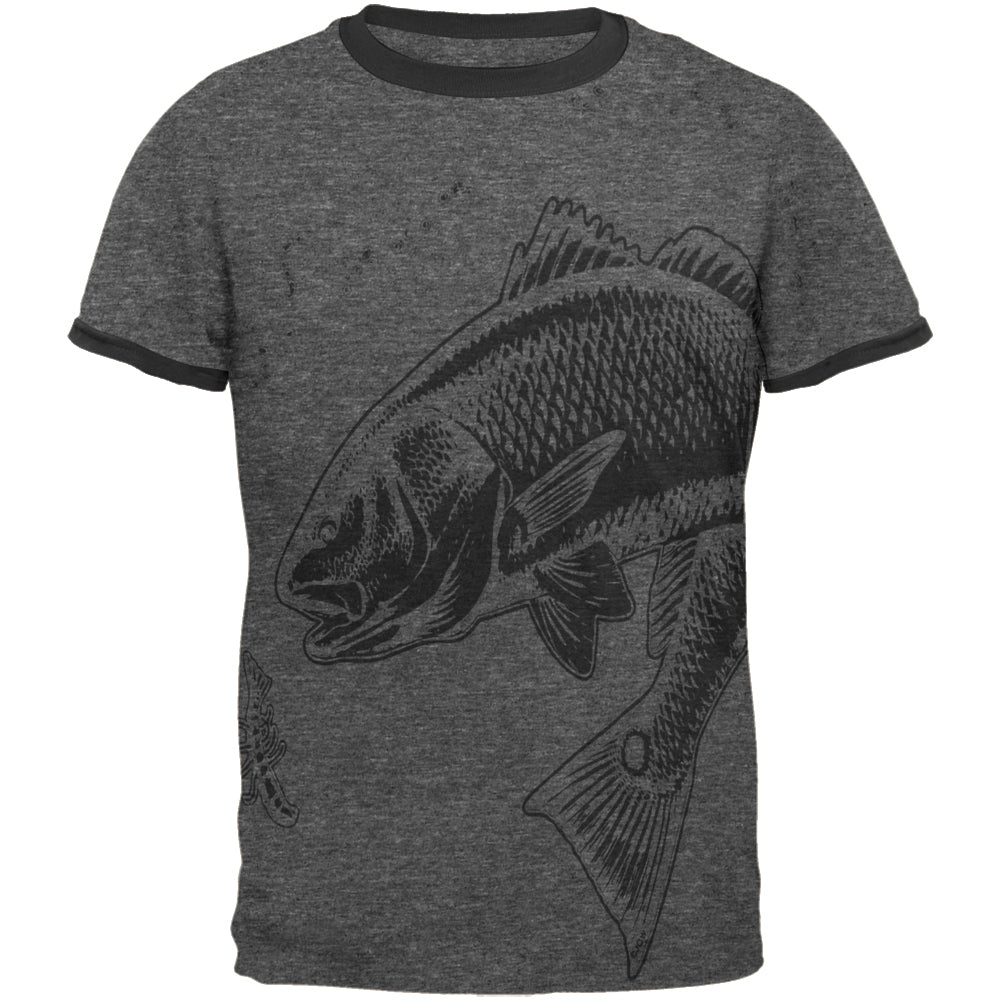 Redfish Red Drum Fish Mens Ringer T Shirt Men's T-Shirts Old Glory 2XL Dark Heather-Black 