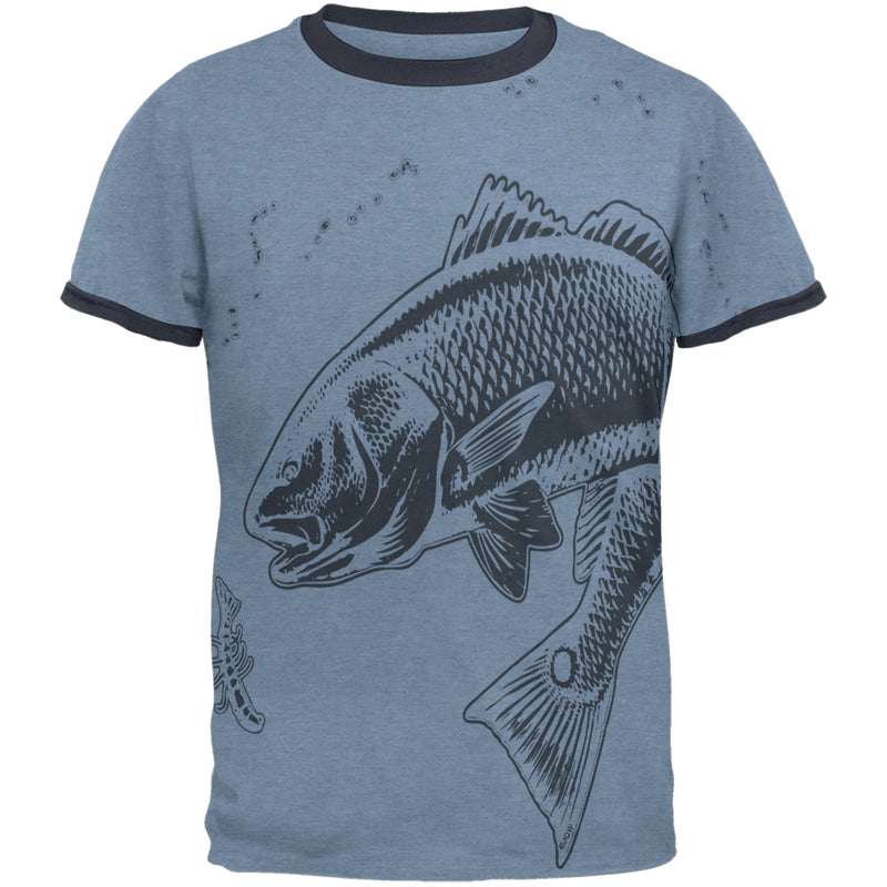 Redfish Red Drum Fish Mens Ringer T Shirt Men's T-Shirts Old Glory 2XL Heather Blue-Navy 