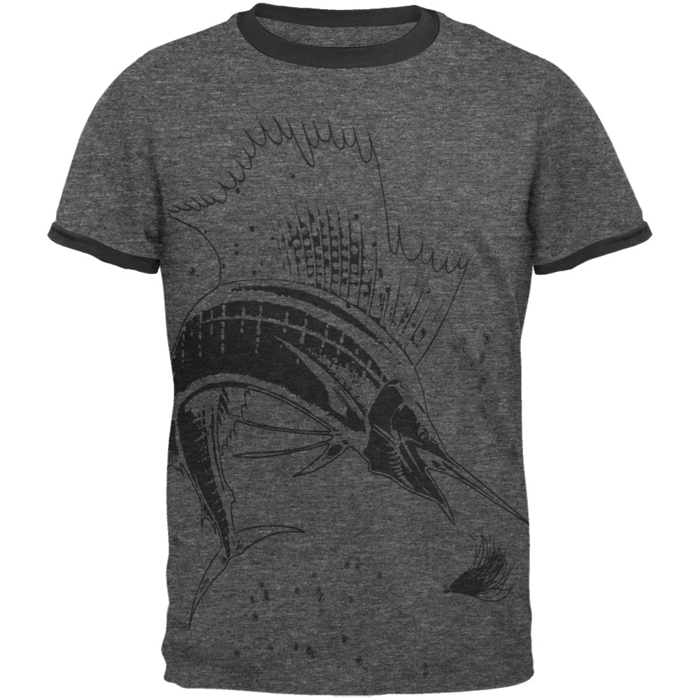 Sailfish Deep Sea Predator Mens Ringer T Shirt Men's T-Shirts Old Glory MD Dark Heather-Black 