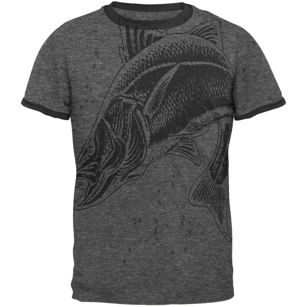 Snook Sergeant Fish Robalo Mens Ringer T Shirt Men's T-Shirts Old Glory MD Dark Heather-Black 