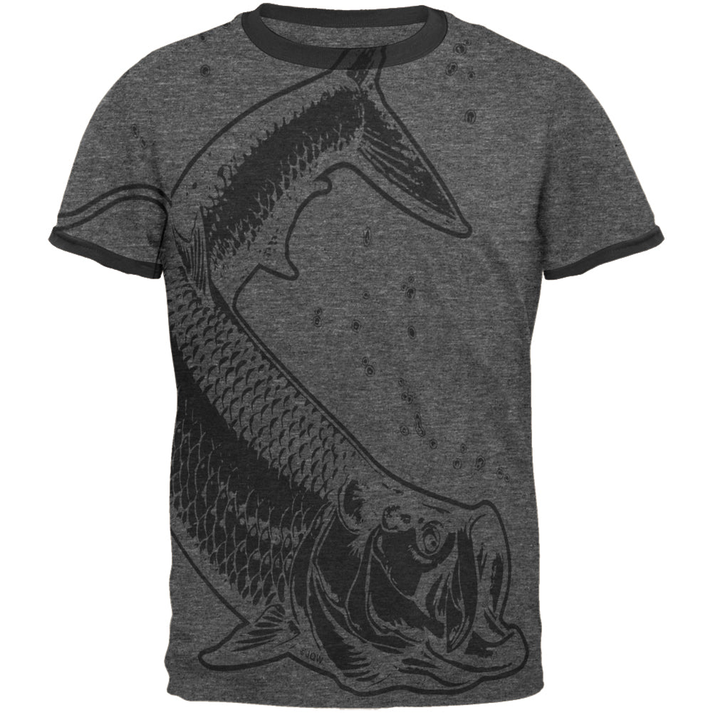 Tarpon Megalops Fish Mens Ringer T Shirt Men's T-Shirts Old Glory MD Dark Heather-Black 