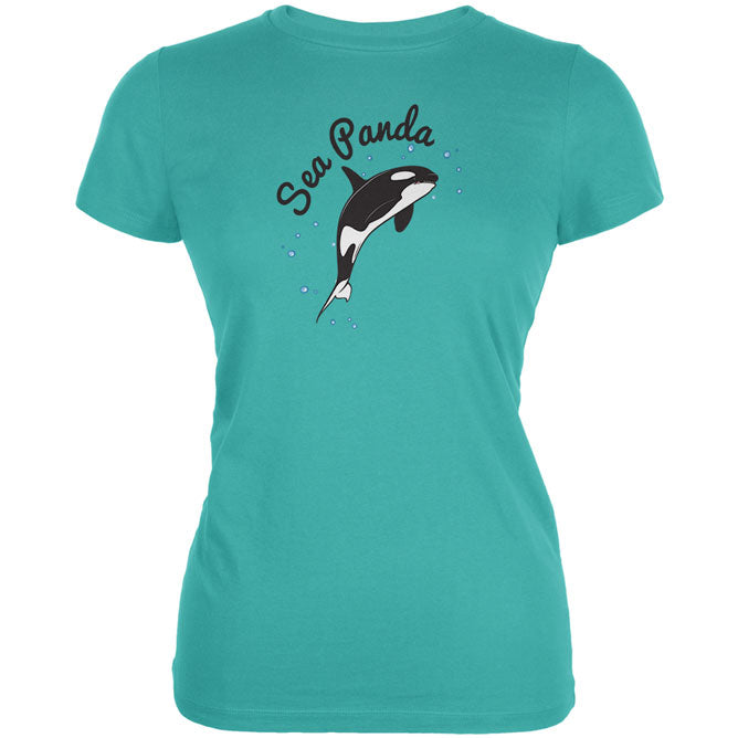 Sea Panda Killer Whale Juniors Soft T Shirt Juniors T-Shirts Old Glory LG Teal 