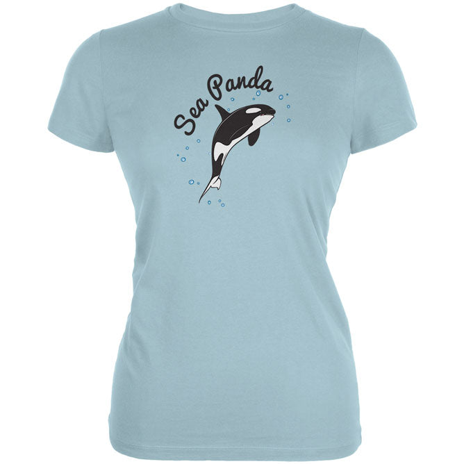 Sea Panda Killer Whale Juniors Soft T Shirt Juniors T-Shirts Old Glory LG Light Blue 