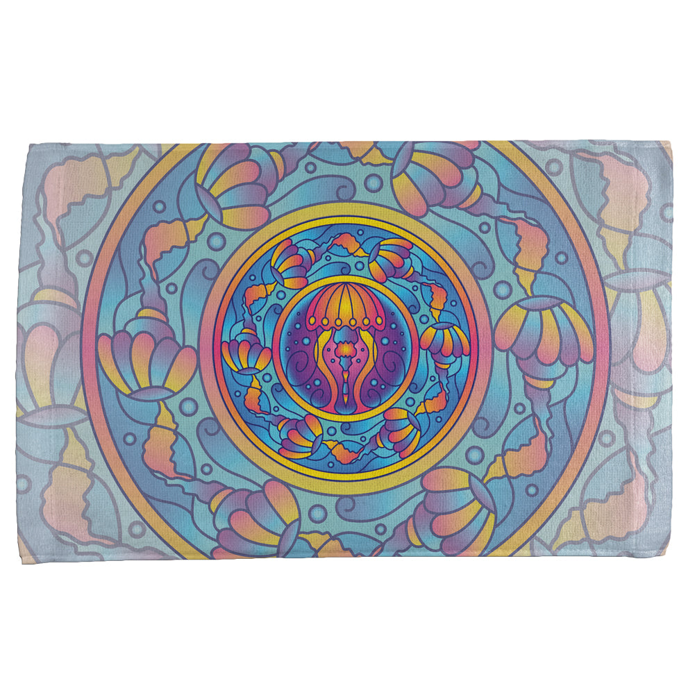 Mandala Trippy Stained Glass Jellyfish All Over Hand Towel Hand Towel Old Glory OS Multi 