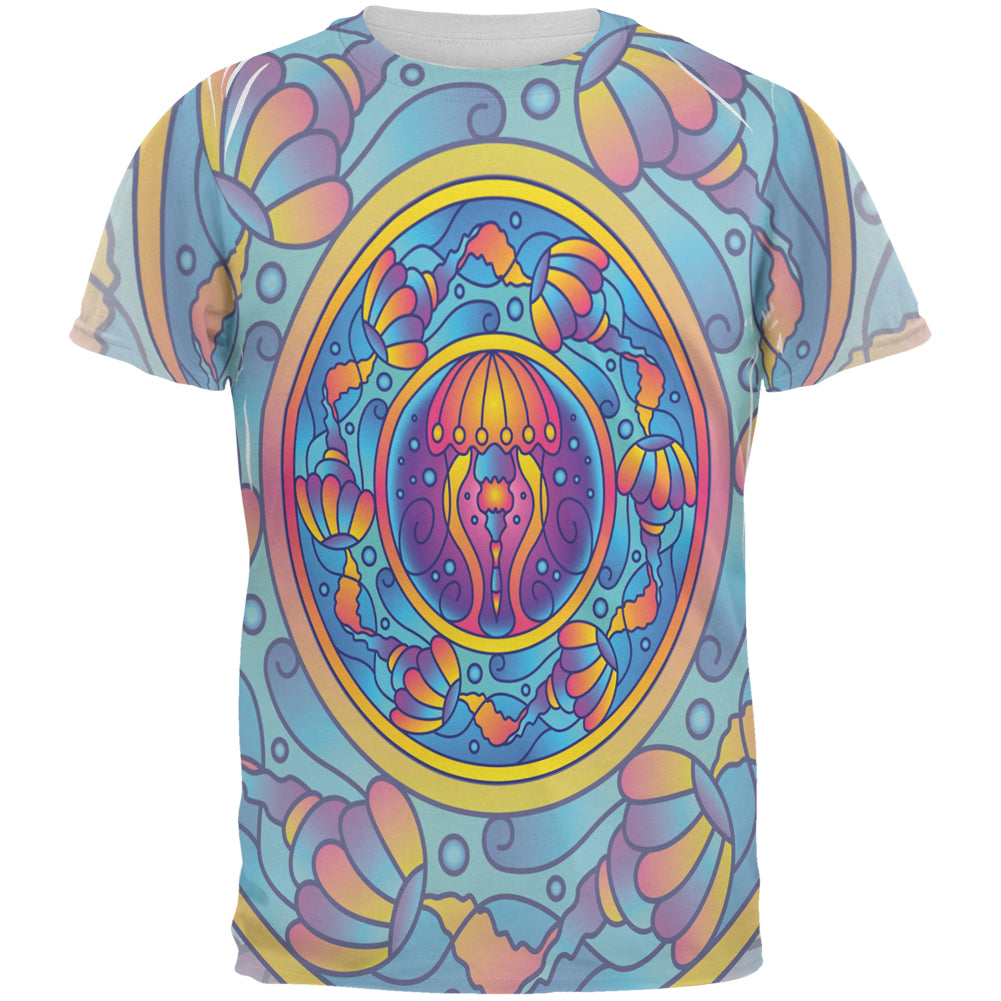 Mandala Trippy Stained Glass Jellyfish All Over Mens T Shirt Men's T-Shirts Old Glory 2XL Multi 