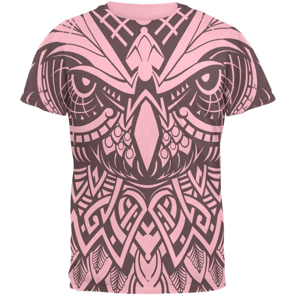 Trippy Tribal Owl Mens T Shirt Men's T-Shirts Old Glory LG Pink 