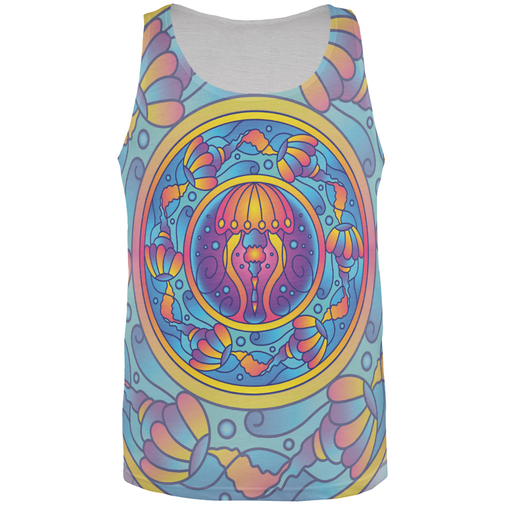 Mandala Trippy Stained Glass Jellyfish All Over Mens Tank Top Men's Tank Tops Old Glory 3XL Multi 