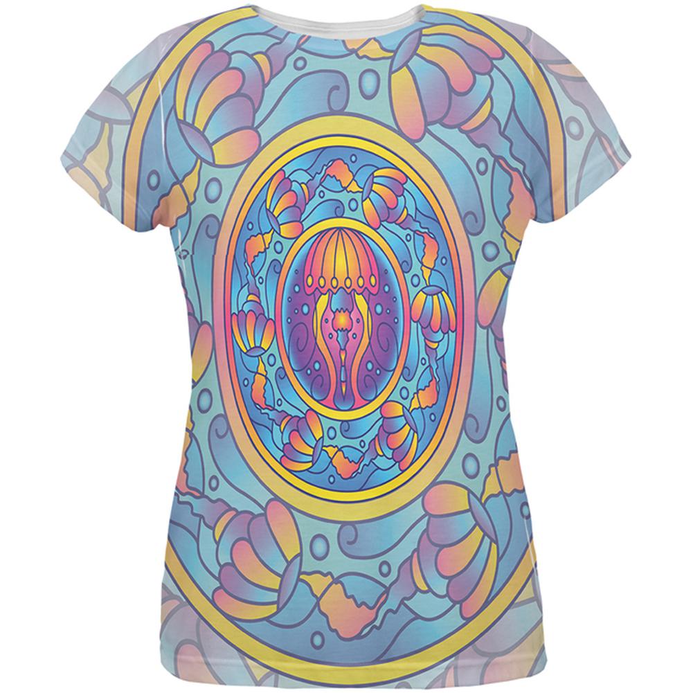 Mandala Trippy Stained Glass Jellyfish All Over Womens T Shirt Women's T-Shirts Old Glory 2XL Multi 