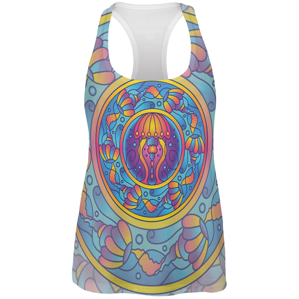 Mandala Trippy Stained Glass Jellyfish All Over Womens Work Out Tank Top Women's Tank Tops Old Glory 2XL Multi 