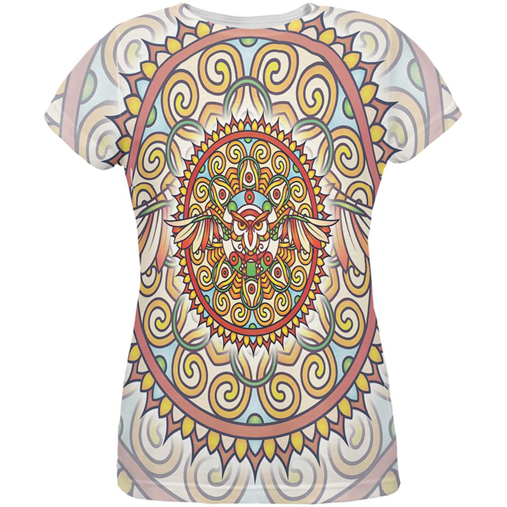 Mandala Trippy Stained Glass Owl All Over Womens T Shirt Women's T-Shirts Old Glory 2XL Multi 