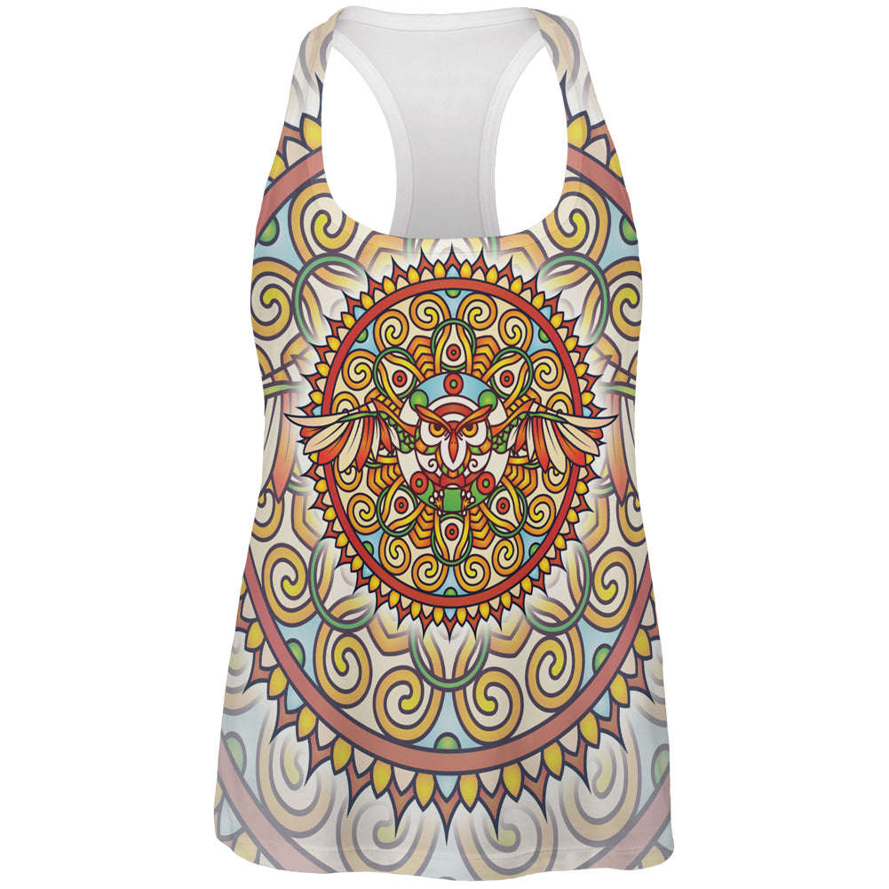 Mandala Trippy Stained Glass Owl All Over Womens Work Out Tank Top Women's Tank Tops Old Glory 2XL Multi 