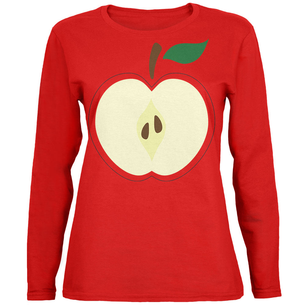 Halloween Apple Slice Costume Womens Long Sleeve T Shirt Women's Long Sleeves Old Glory 2XL Red 