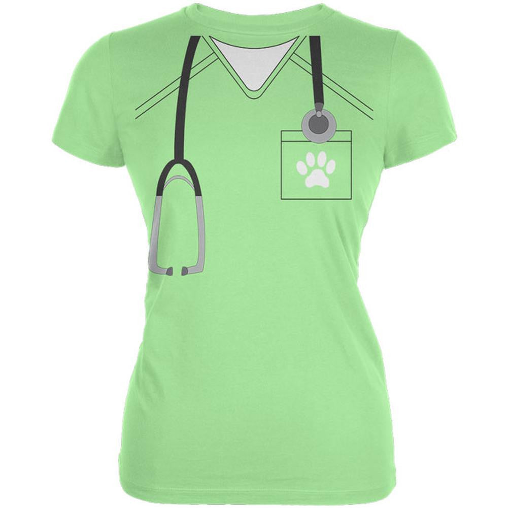 Halloween Vet Veterinarian Scrubs Costume Juniors Soft T Shirt Juniors T-Shirts Old Glory LG Mint 