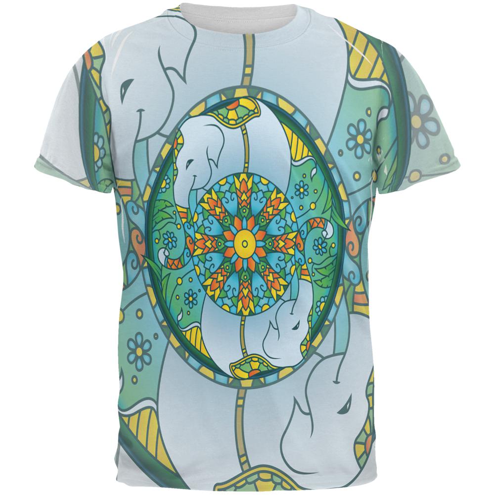 Mandala Trippy Stained Glass Elephant All Over Mens T Shirt Men's T-Shirts Old Glory 2XL Multi 