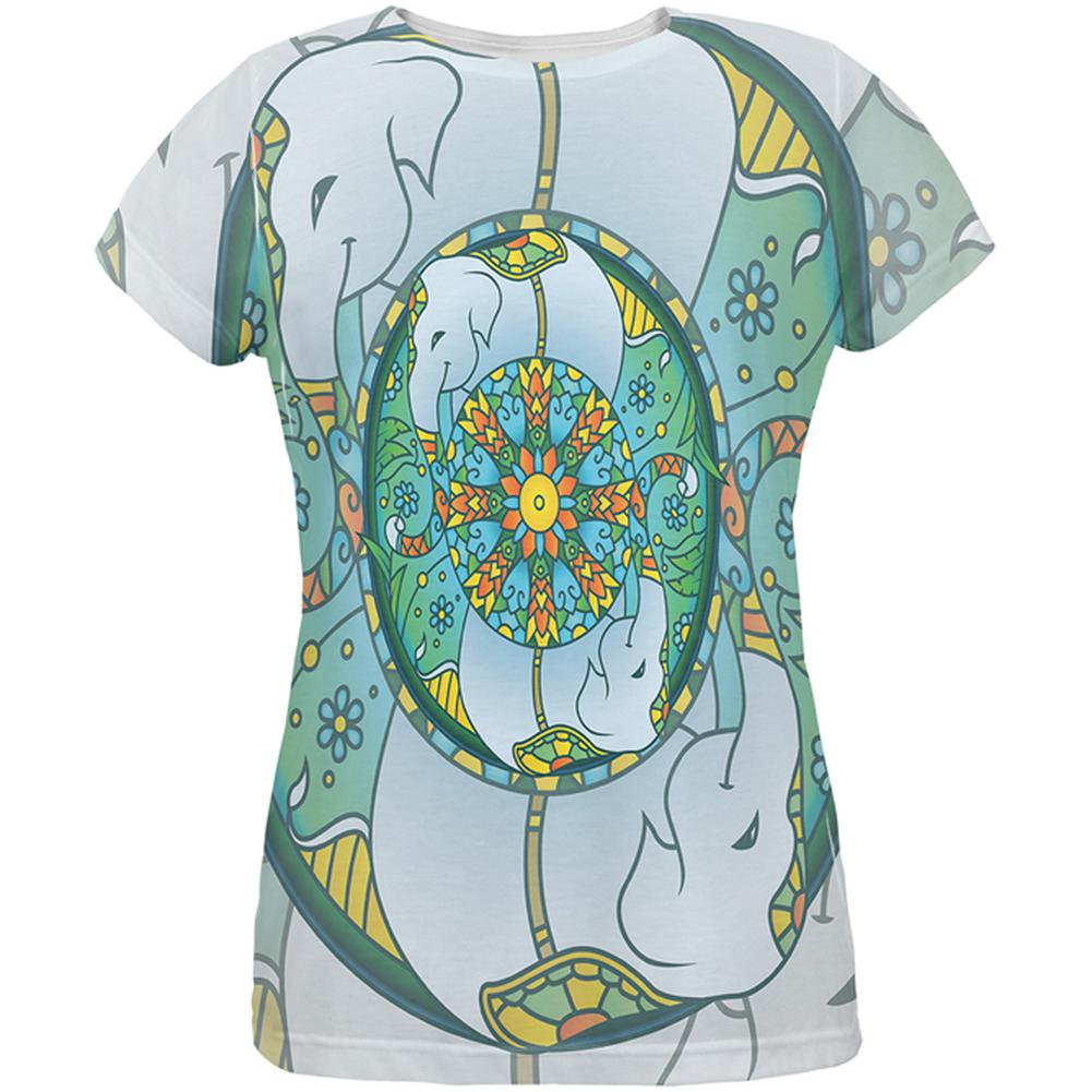 Mandala Trippy Stained Glass Elephant All Over Womens T Shirt Women's T-Shirts Old Glory 2XL Multi 