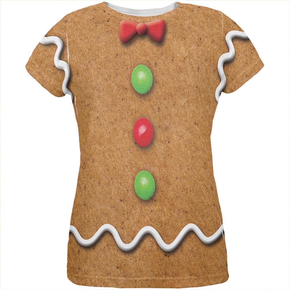 Gingerbread Man Costume All Over Womens T Shirt Women's T-Shirts Old Glory LG Multi 