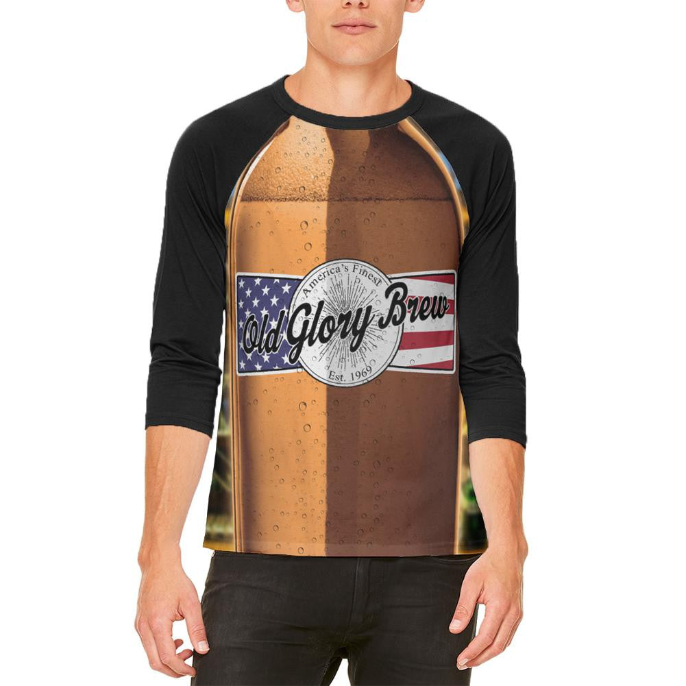 Halloween Old Glory Brew Beer Bottle Costume Mens Raglan T Shirt Men's Raglans Old Glory MD White 