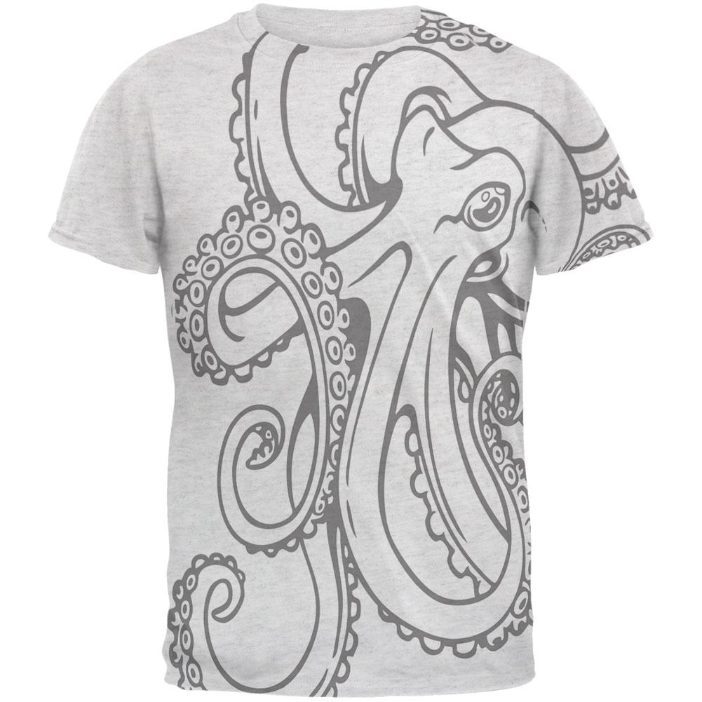 Octopus Outline Mens T Shirt Men's T-Shirts Old Glory 2XL Heather White 