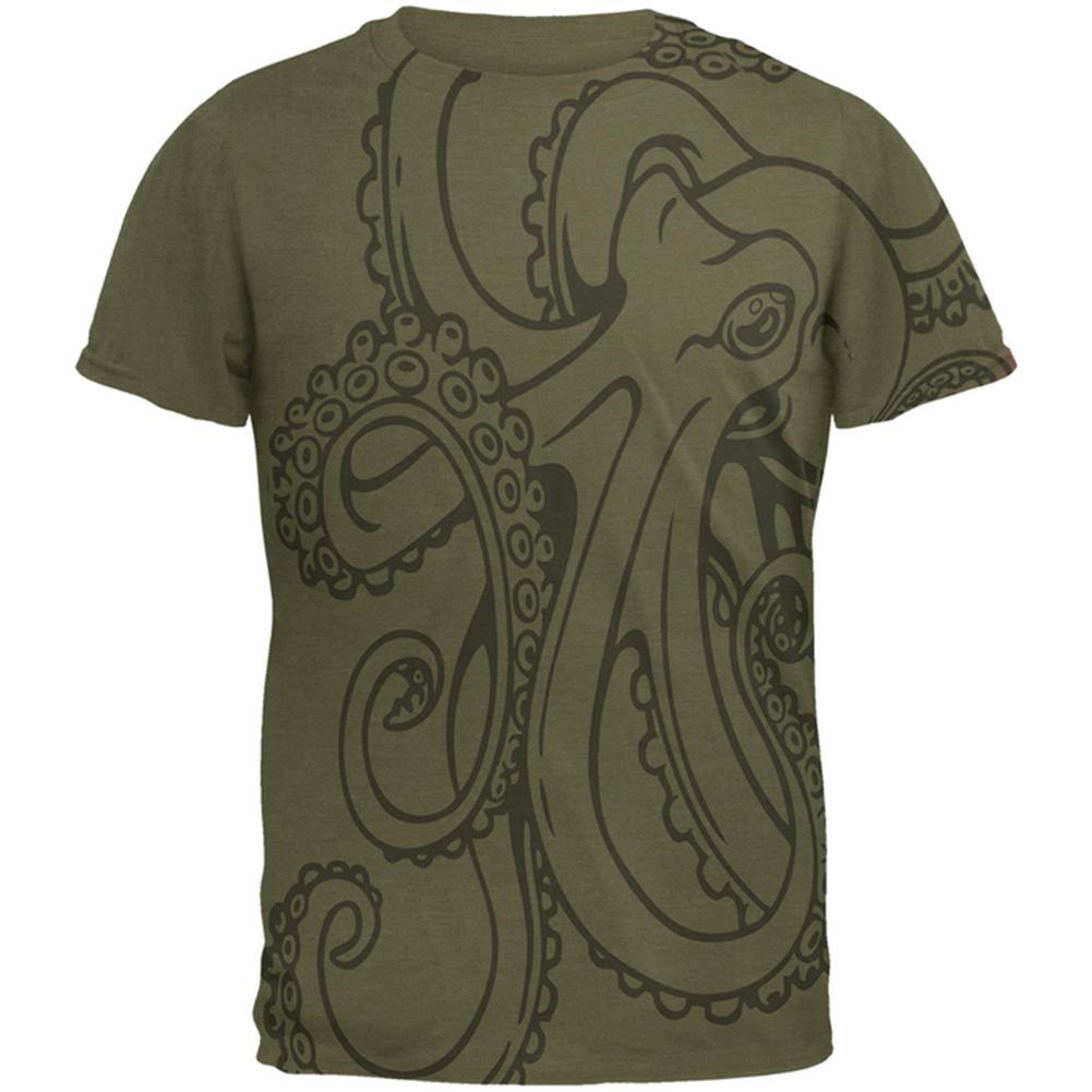 Octopus Outline Mens T Shirt Men's T-Shirts Old Glory 2XL Military Green 