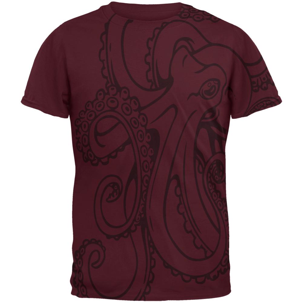 Octopus Outline Mens T Shirt Men's T-Shirts Old Glory 2XL Maroon 