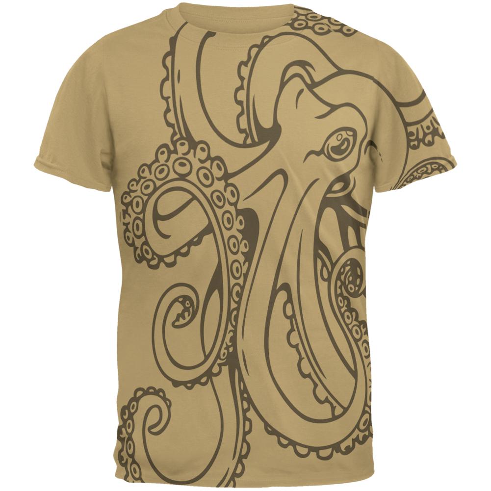 Octopus Outline Mens T Shirt Men's T-Shirts Old Glory 2XL Tan 