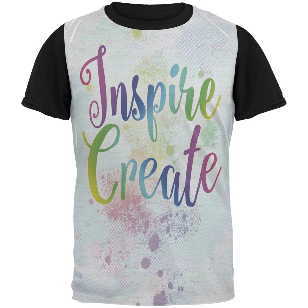Inspire and Create Pastel Half Tone Art All Over Mens Black Back T Shirt Men's T-Shirts Old Glory LG Multi 