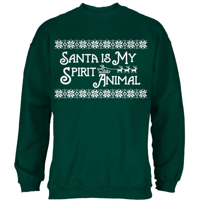 Santa is My Spirit Animal Mens Sweatshirt Men's Sweatshirts Old Glory 2XL Dark Green 