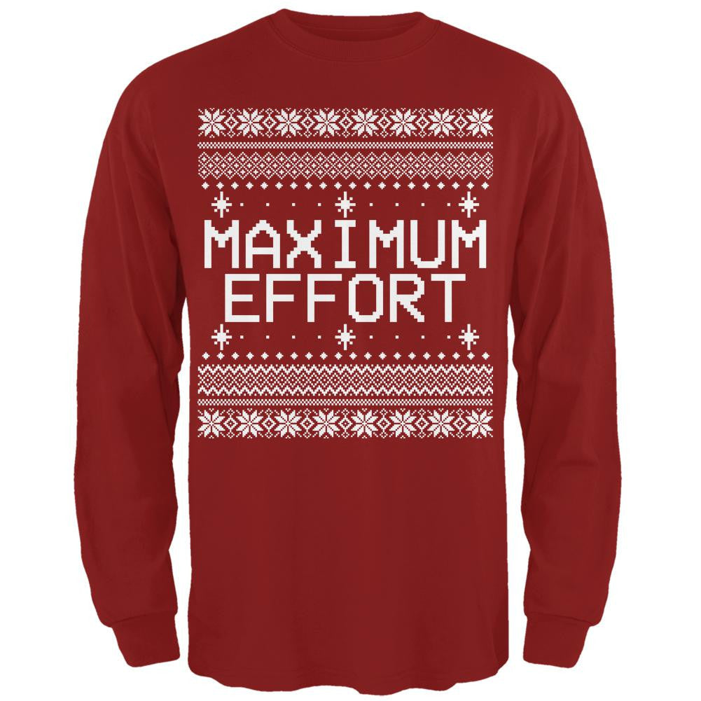 Maximum Effort Ugly Christmas Sweater Mens Long Sleeve T Shirt Men's Long Sleeves Old Glory 2XL Red 