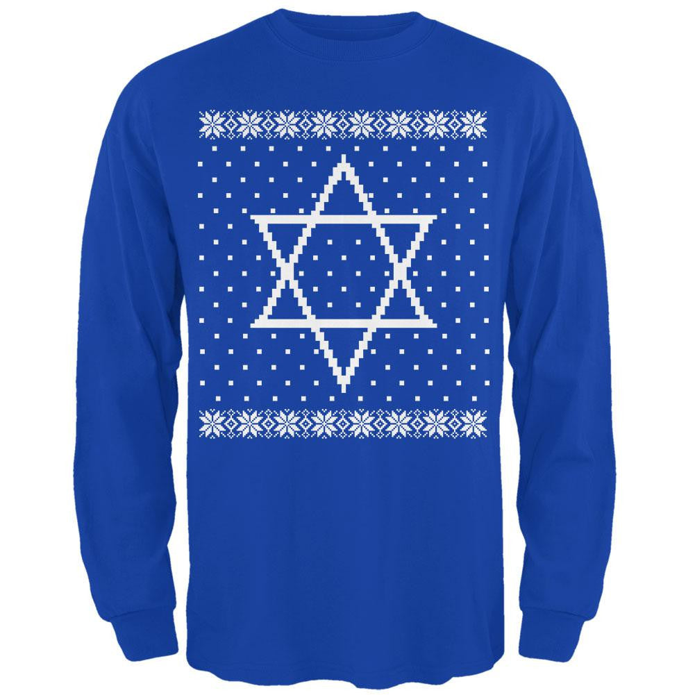 Big Star of David Ugly Hanukkah Sweater Mens Long Sleeve T Shirt Men's Long Sleeves Old Glory 2XL Blue 