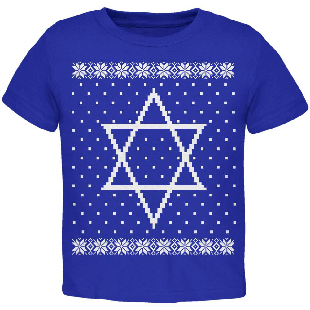 Big Star of David Ugly Hanukkah Sweater Toddler T Shirt Toddler T-Shirts Old Glory 2T Blue 