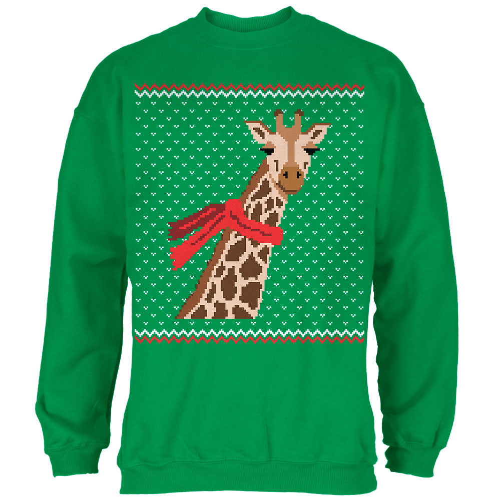 Big Giraffe Scarf Ugly Christmas Sweater Mens Sweatshirt Men's Sweatshirts Old Glory SM Green 