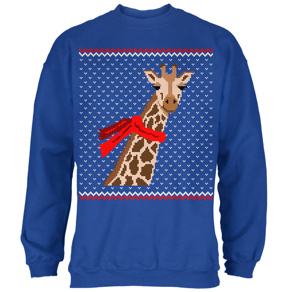 Big Giraffe Scarf Ugly Christmas Sweater Mens Sweatshirt Men's Sweatshirts Old Glory SM Blue 