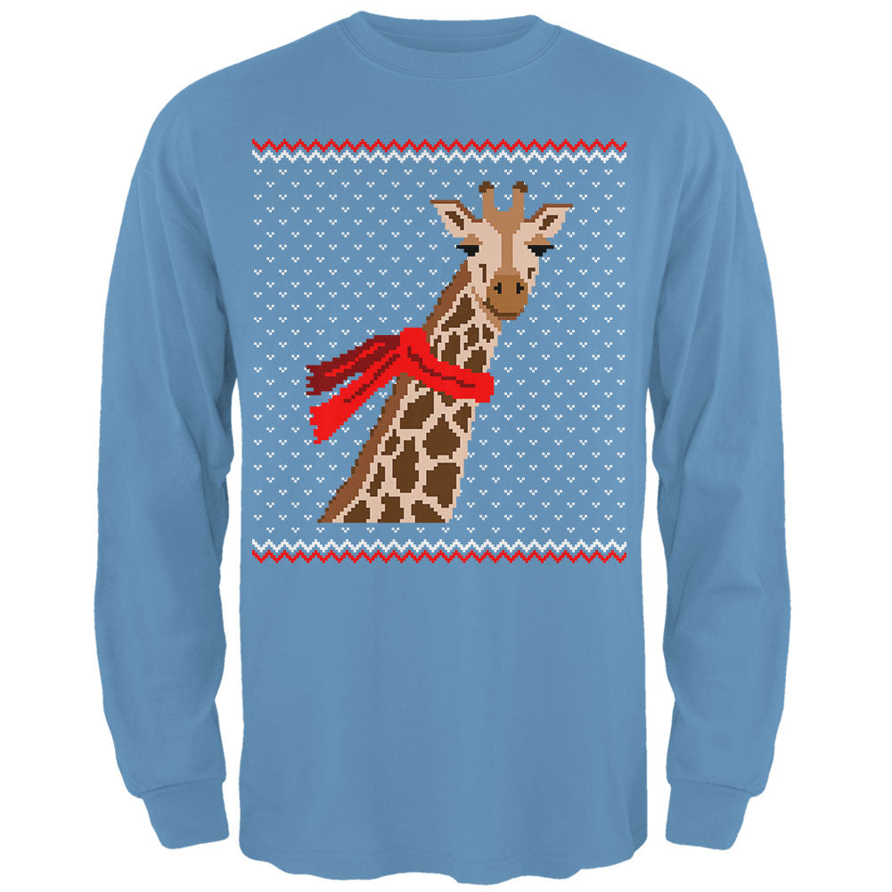 Big Giraffe Scarf Ugly Christmas Sweater Mens Long Sleeve T Shirt Men's Long Sleeves Old Glory 2XL Carolina Blue 