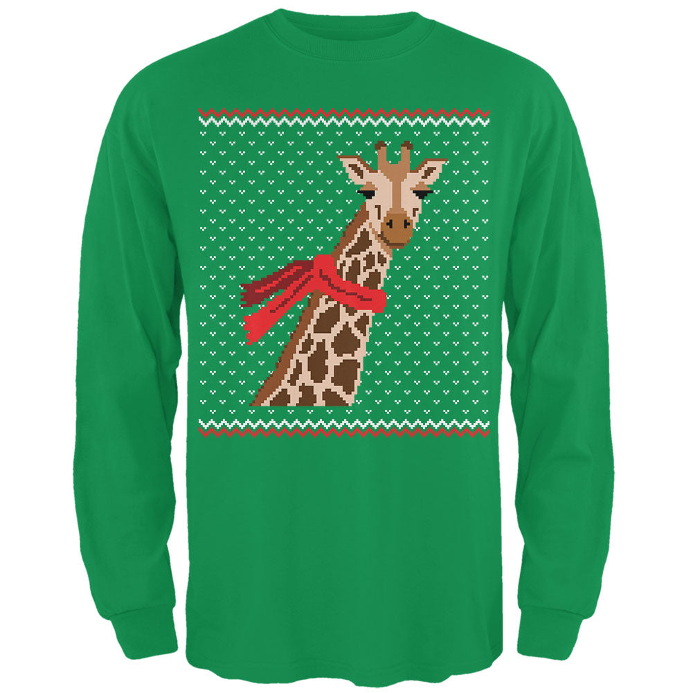 Big Giraffe Scarf Ugly Christmas Sweater Mens Long Sleeve T Shirt Men's Long Sleeves Old Glory 2XL Green 