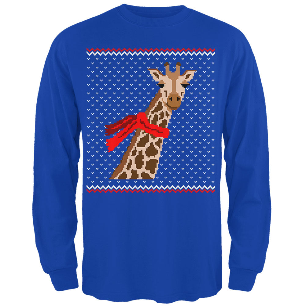 Big Giraffe Scarf Ugly Christmas Sweater Mens Long Sleeve T Shirt Men's Long Sleeves Old Glory 2XL Blue 