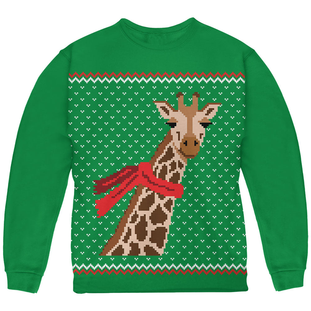 Big Giraffe Scarf Ugly Christmas Sweater Youth Sweatshirt Youth Sweatshirts Old Glory YSM Green 