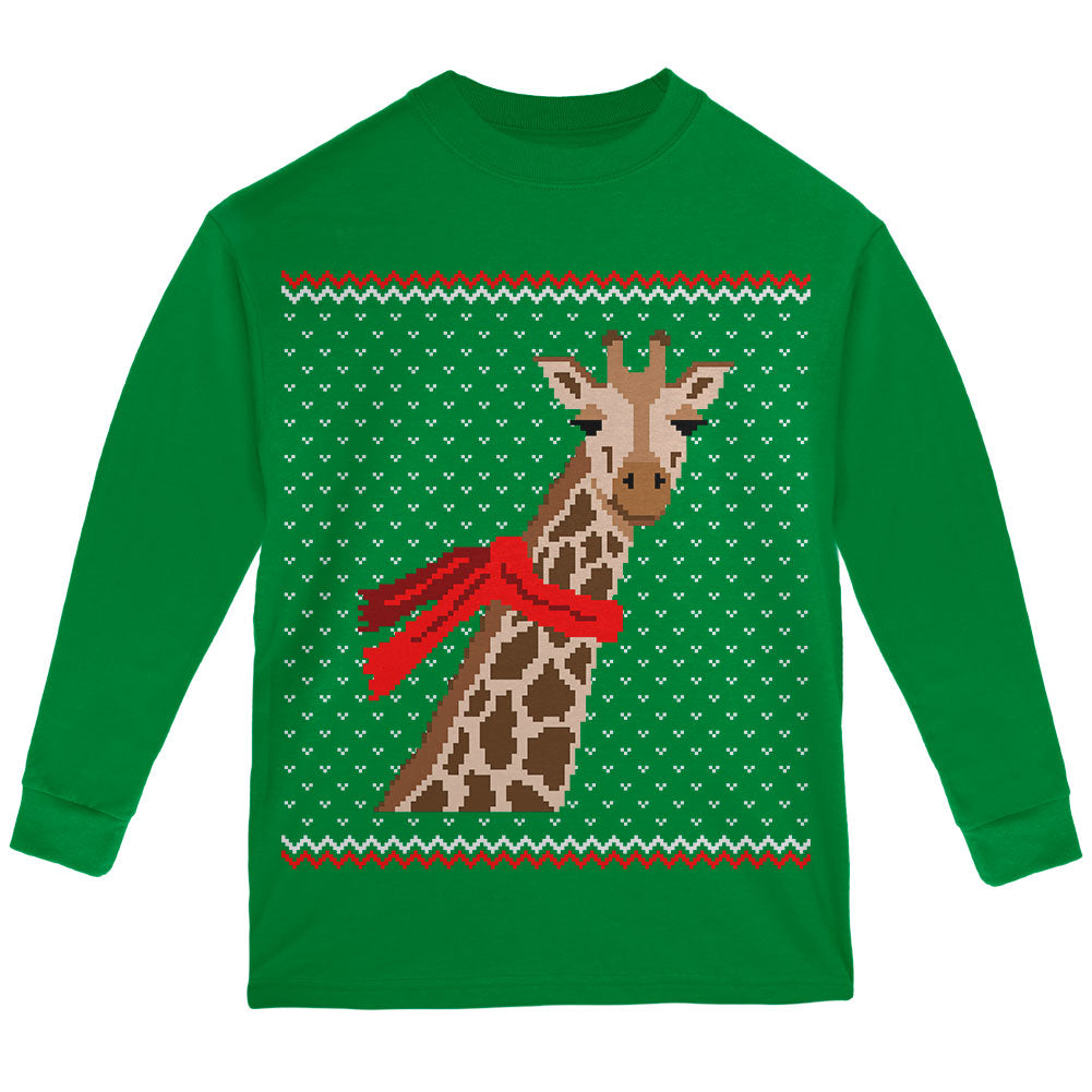 Big Giraffe Scarf Ugly Christmas Sweater Youth Long Sleeve T Shirt Youth Long Sleeves Old Glory YLG Green 