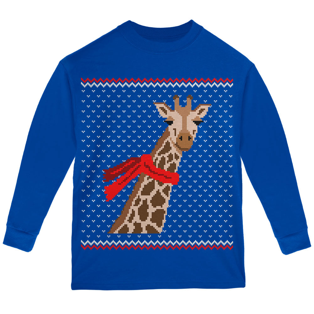 Big Giraffe Scarf Ugly Christmas Sweater Youth Long Sleeve T Shirt Youth Long Sleeves Old Glory YLG Royal 