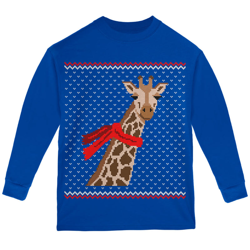 Big Giraffe Scarf Ugly Christmas Sweater Youth Long Sleeve T Shirt Youth Long Sleeves Old Glory YLG Royal 