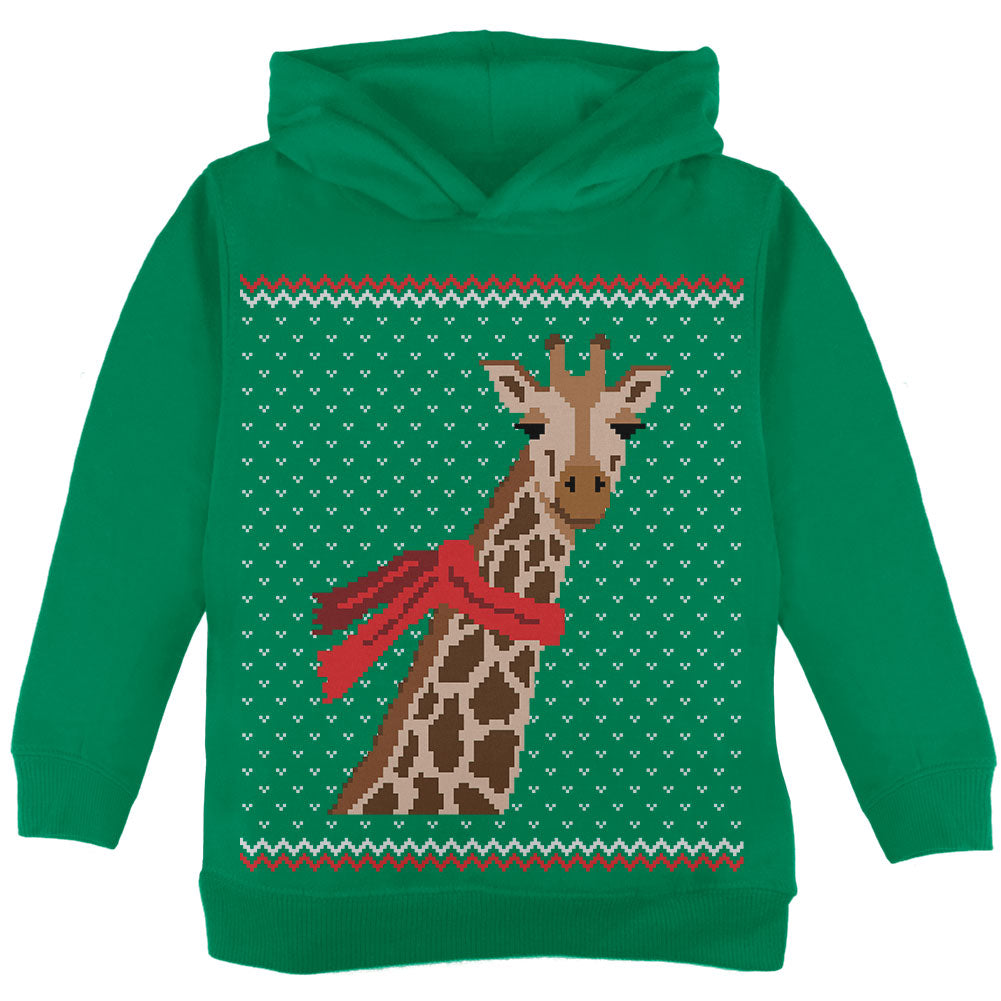 Big Giraffe Scarf Ugly Christmas Sweater Toddler Hoodie Toddler Hoodies Old Glory 2T Green 